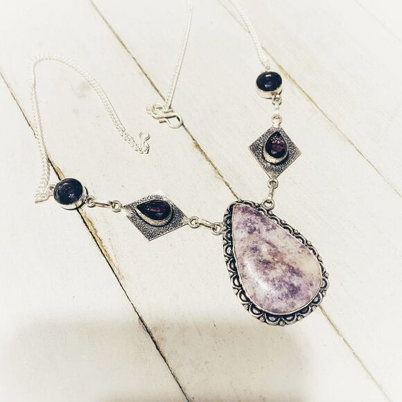 Lepidolite Amethyst Sterling Silver Necklace - Picture 1 of 5